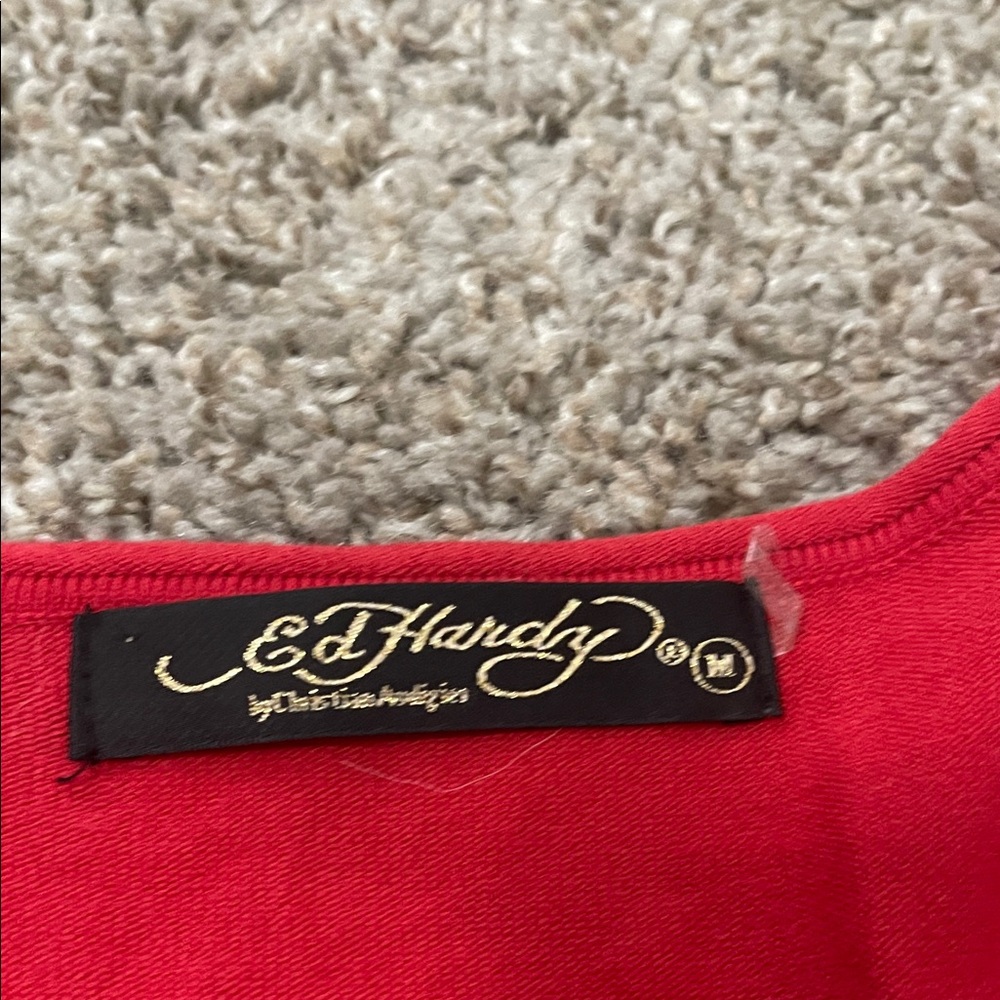 Ed Hardy by Christian Audigier tattoo art Red and Gray Long Sleeve Top - Picture 5 of 9